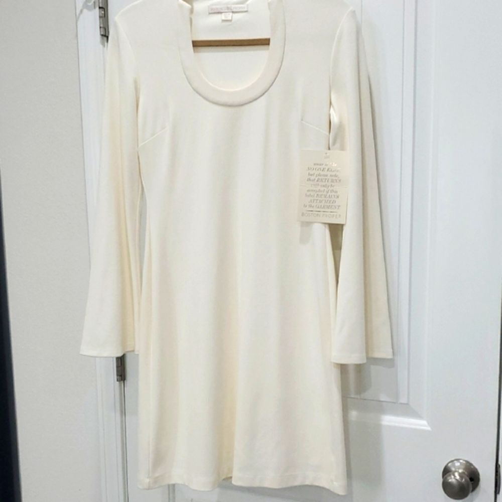 Boston Proper Womans Elegant Cream Long Sleeve Dress, NWT, XS
